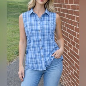 Eddie Bauer Sleeveless Blue/White Plaid Women ButtonDown Women’s Size 2XL